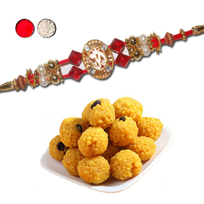 "Rakhi - FR- 8040 A (Single Rakhi),500gms of Laddu (ED) - Click here to View more details about this Product